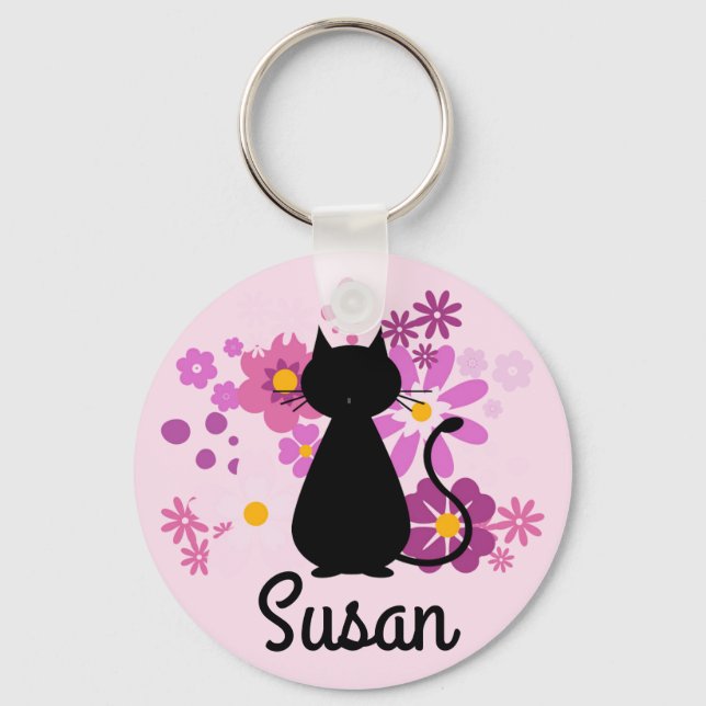Llavero Anillo de claves Cat in Pink Flowers (Anverso)