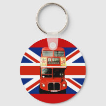 Anillo de claves con bandera británica y de autobú