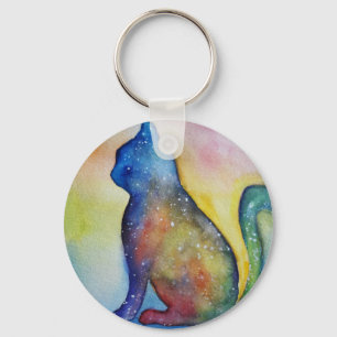 Llavero Anillo de claves de arte de gato de color de agua