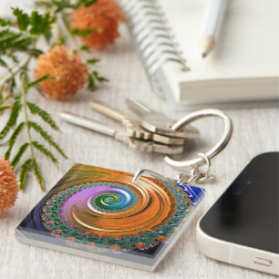 Llavero Anillo de claves Swirl del naranja Mandelbrot