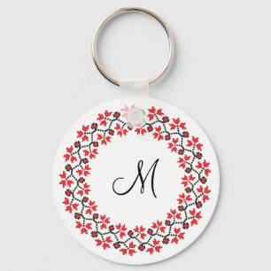 Llavero Anillo de flores rojas Monograma personalizado ini