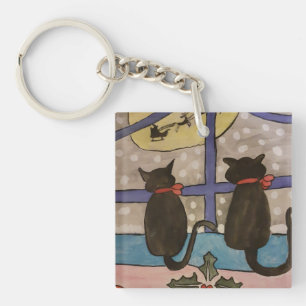 Llavero Anillo de la llave acrílica del gato negro Navidad