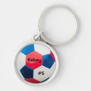 Llavero Anillo de la llave azul y blanca roja del fútbol