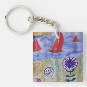 Llavero Anillo de llaves acrílicas de velas y flores roja