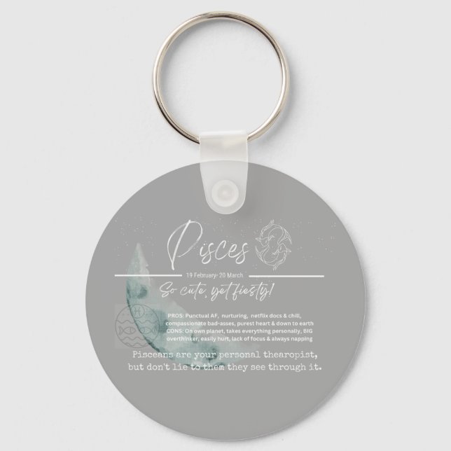 Llavero Anillo de llaves zodiaco, insignias- Pisces (Anverso)