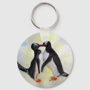 Llavero Anillo de teclas del botón de amor de los pingüino