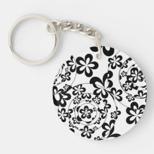 Llavero Anillos y Flores en Blanco y Negro