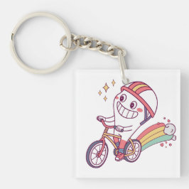 Llavero Animado personaje de caricatura en bicicleta con a