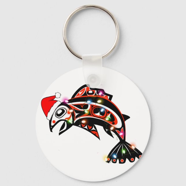 Llavero Animal espiritual Haida Salmon con luces Navidades (Anverso)