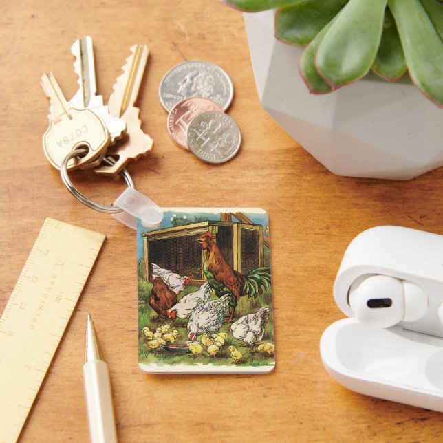 Llavero Animales de granja de cosecha, gallos, gallinas (Escritorio )