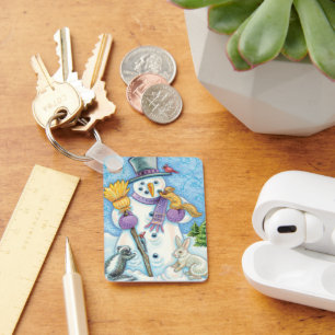 Llavero Animales lindos construyendo un muñeco de nieve pa