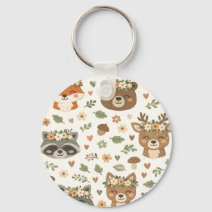 Llavero Animales Lindos del Bosque Patrón Floral
