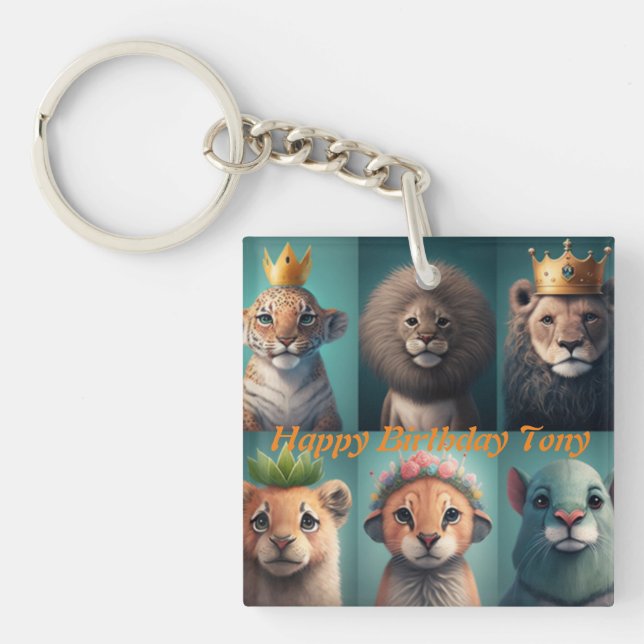 Llavero Animales salvajes con coronas azules (Frente)