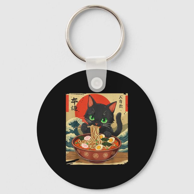 Llavero Anime Cat Eating Ramen Japanese Art Graphic Cat Cu (Anverso)
