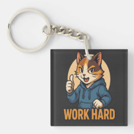Llavero Anime Cat - WORK HARD Motivational Japanese style