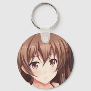 Llavero Anime de pelo marrón chica ojos marrón keychain