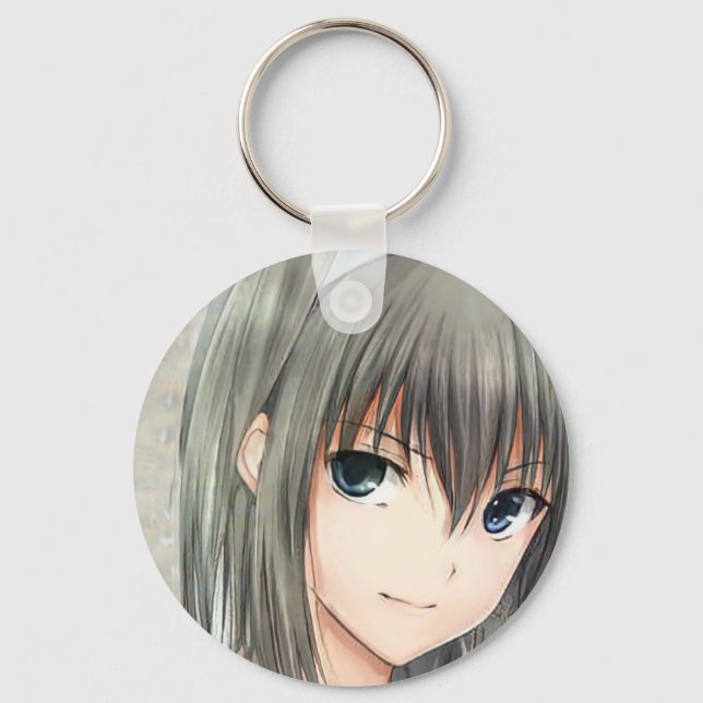 Llavero Anime de pelo oscuro chica ojos grises keychain (Anverso)