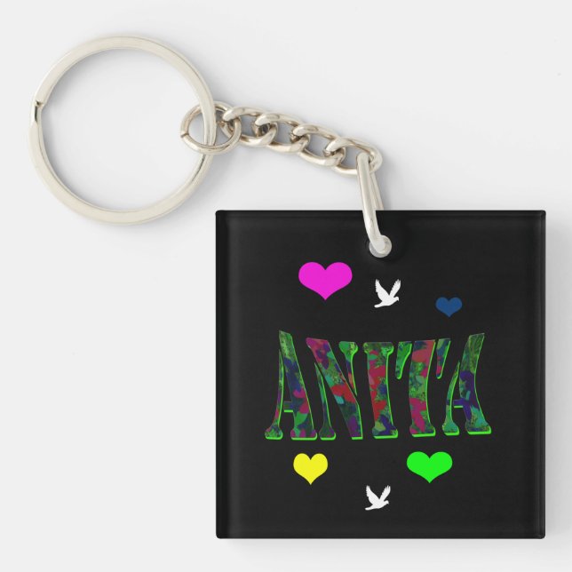 Llavero Anita, Logo De Nombre Con Corazones De Amor, (Frente)