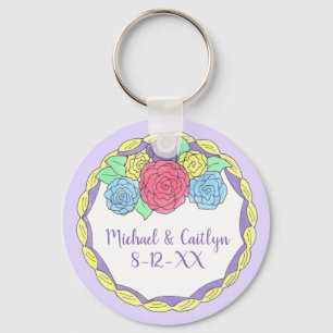 Llavero Aniversario Boda Favor Pastel con Rosas Keychain