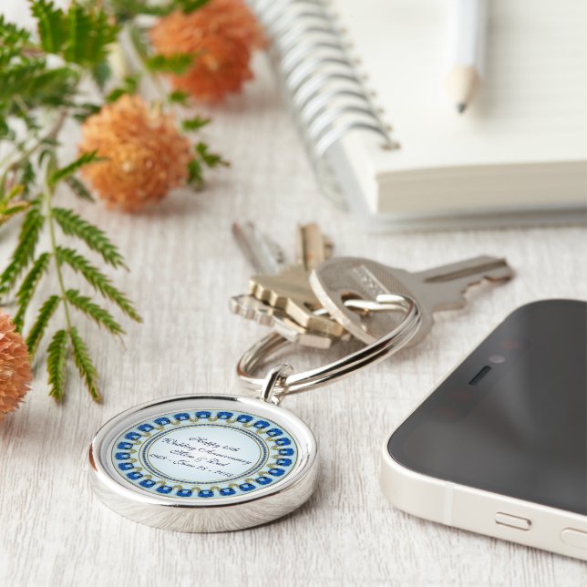 Llavero Aniversario del Boda del Azul zafiro dorado 45 (Lado)