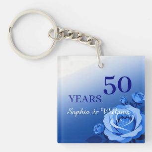Llavero Aniversario del Rosa Azul personalizado Años y Nom