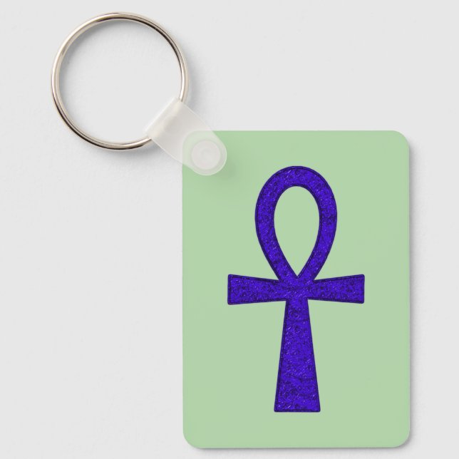 Llavero Ankh azul Rectangular Keychain Metalizado (Anverso)