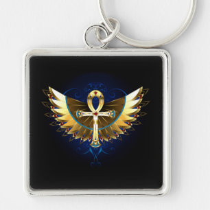 Llavero Ankh de oro con alas