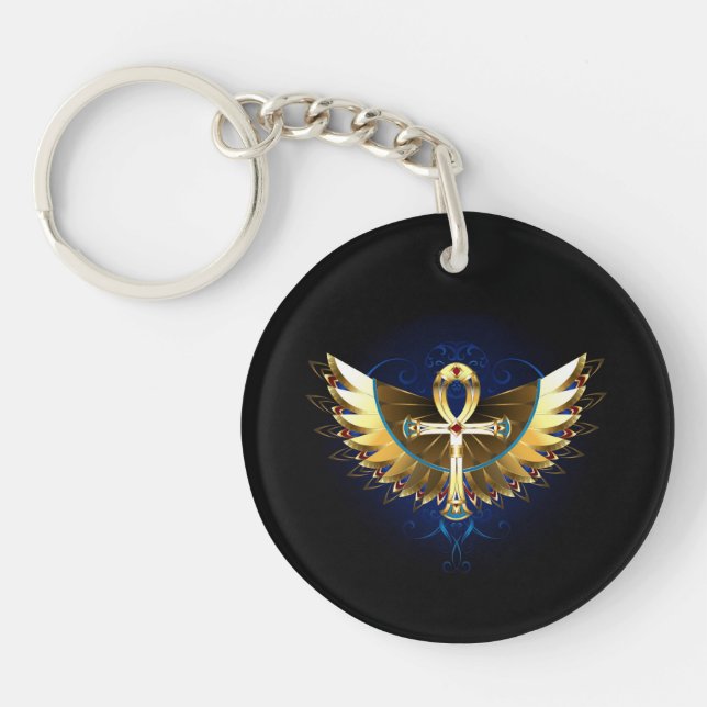 Llavero Ankh de oro con alas (Frente)