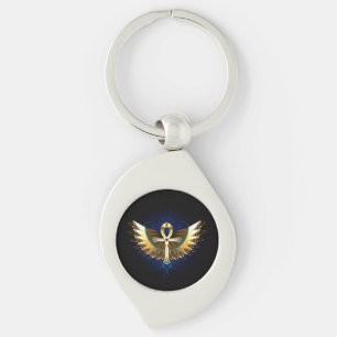 Llavero Ankh de oro con alas