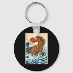 Llavero Año 2026 del Caballo Arte de Ola Japonesa Año Nuev