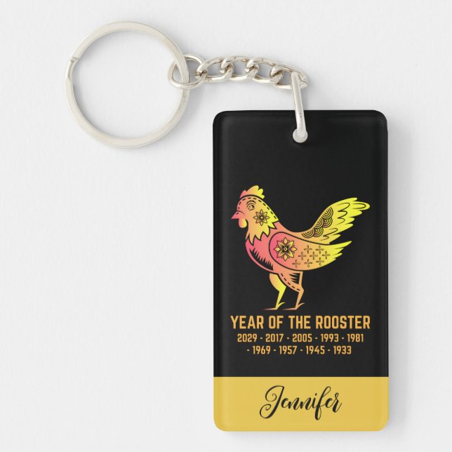 Llavero Año De Gradiente Oro De Nombre Zodiaco De Rooster  (Frente)