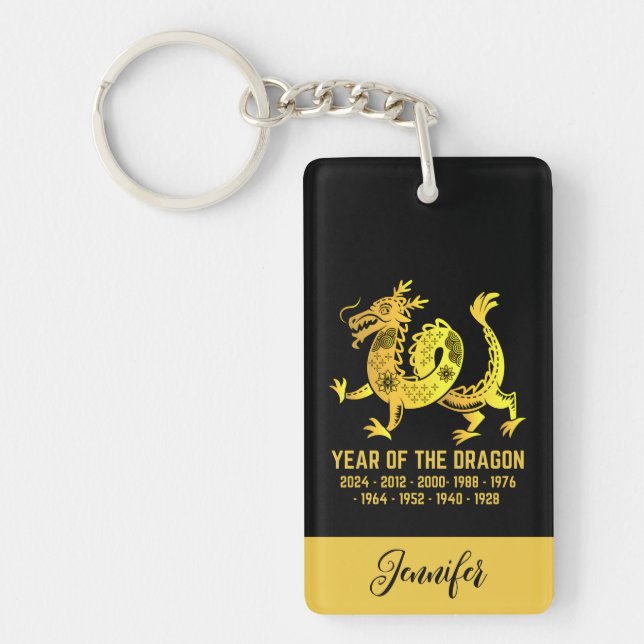 Llavero Año De Gradiente Oro Del Dragón Nombre Zodiaco Neg (Frente)