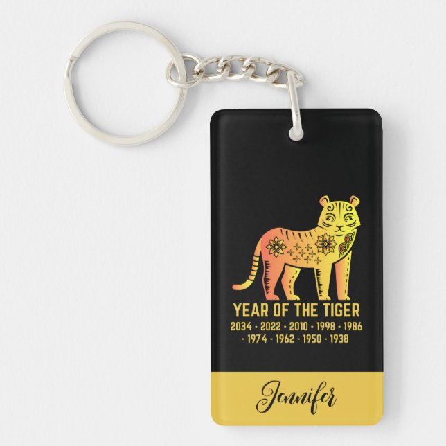 Llavero Año De Gradiente Oro Del Nombre Zodiaco Del Tigre  (Frente)