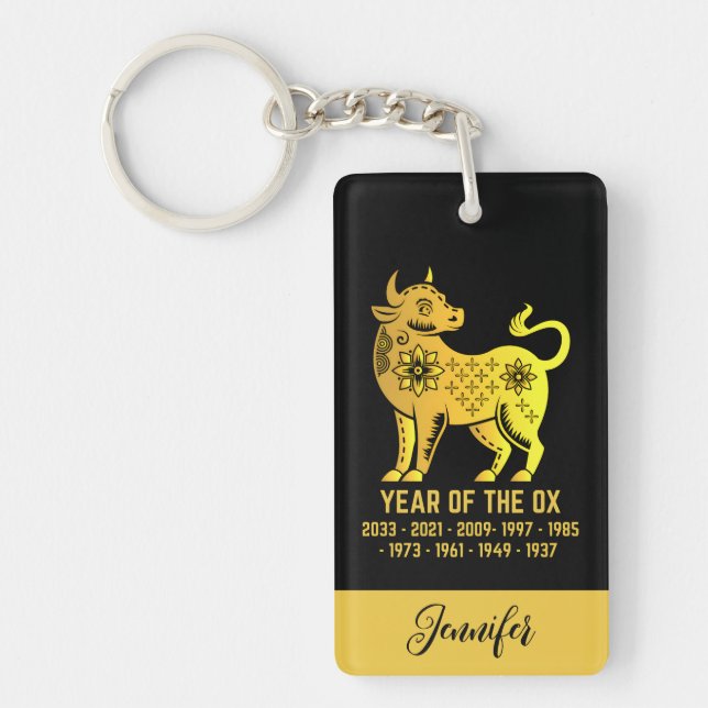 Llavero Año De Gradiente Oro Del Nombre Zodiaco Ox Negro (Frente)