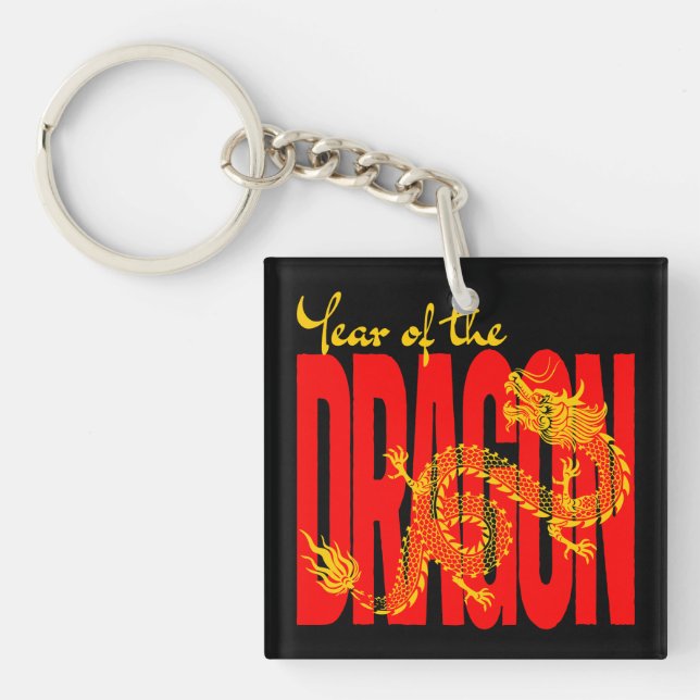 Llavero Año del Dragón Rojo Oro (Frente)