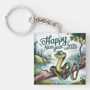 Llavero Año Nuevo Chino De La Serpiente De La Madera Feliz