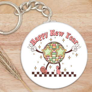 Llavero Año Nuevo disco bola feliz año nuevo retro