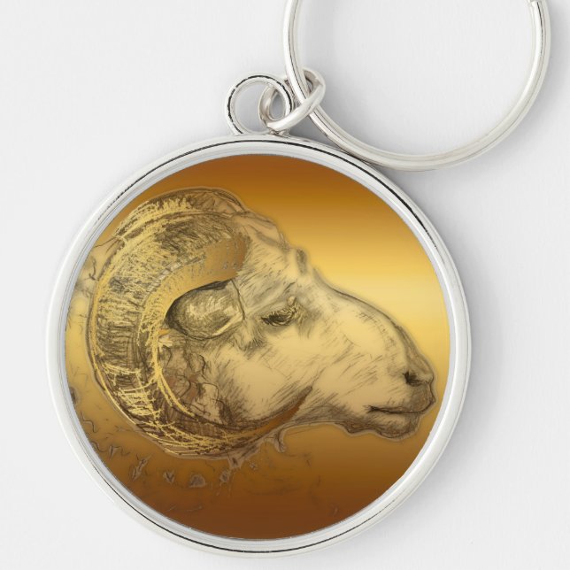 Llavero Año Ram Dorado Aries Zodiac Chino R Keychain (Frente)