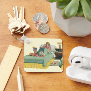 Llavero Antigua familia sirviendo a mamá el desayuno en la