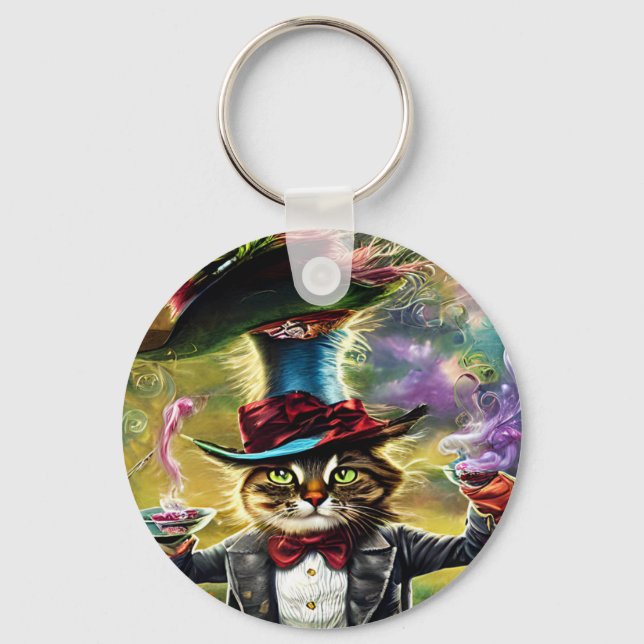 Llavero antropomórfico Cat Mad Hatter Fantasy Fairytale (Anverso)