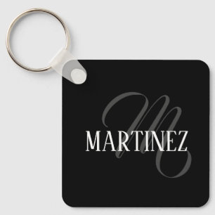 Llavero Apellido personalizado elegante negro Nombre