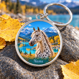 Llavero Appaloosa de plata personalizada Lago de la montañ