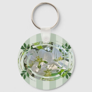 Llavero Apple Blossoms Green Stripes Keychain