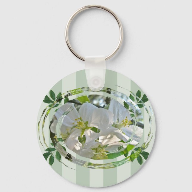 Llavero Apple Blossoms Green Stripes Keychain (Anverso)