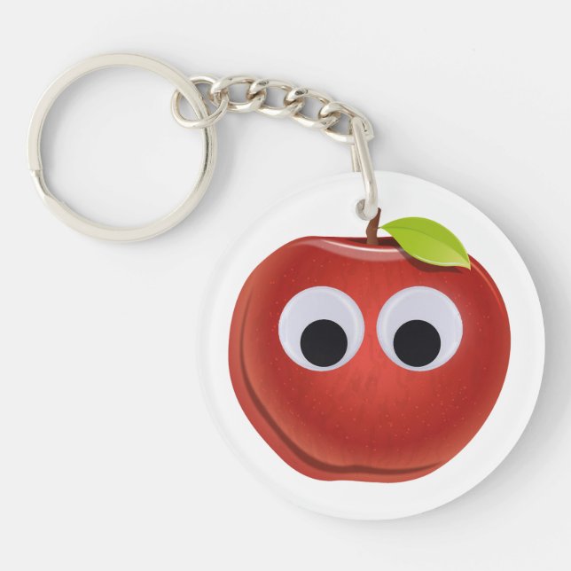 Llavero Apple, fruta roja con ojos de google - Personaliza (Frente)