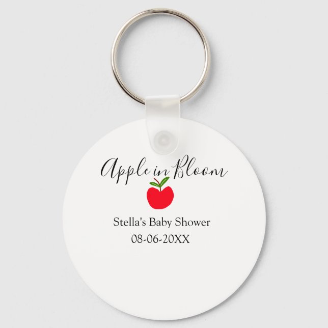 Llavero Apple in bloom baby shower red apple name date  (Anverso)