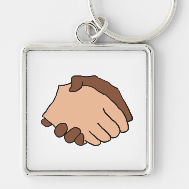 Llavero Apretón de manos blanco y negro contra el racismo (Frente)
