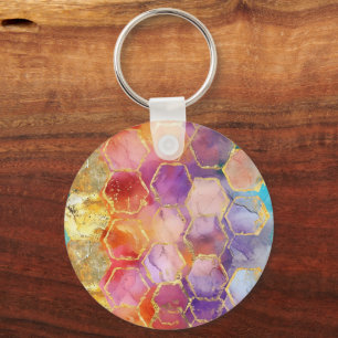 Llavero Aqua Azul Púrpura Verde Rosa Oro Panal de Abejas