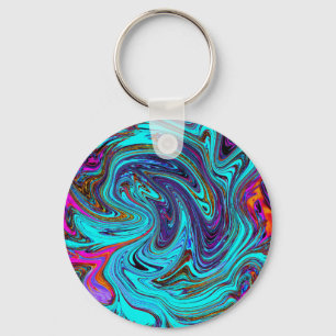 Llavero Aqua Blue and Black Groovy Resumen de arte retro