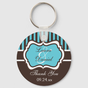 Llavero Aqua, Brown, White Striped Wedding Favor